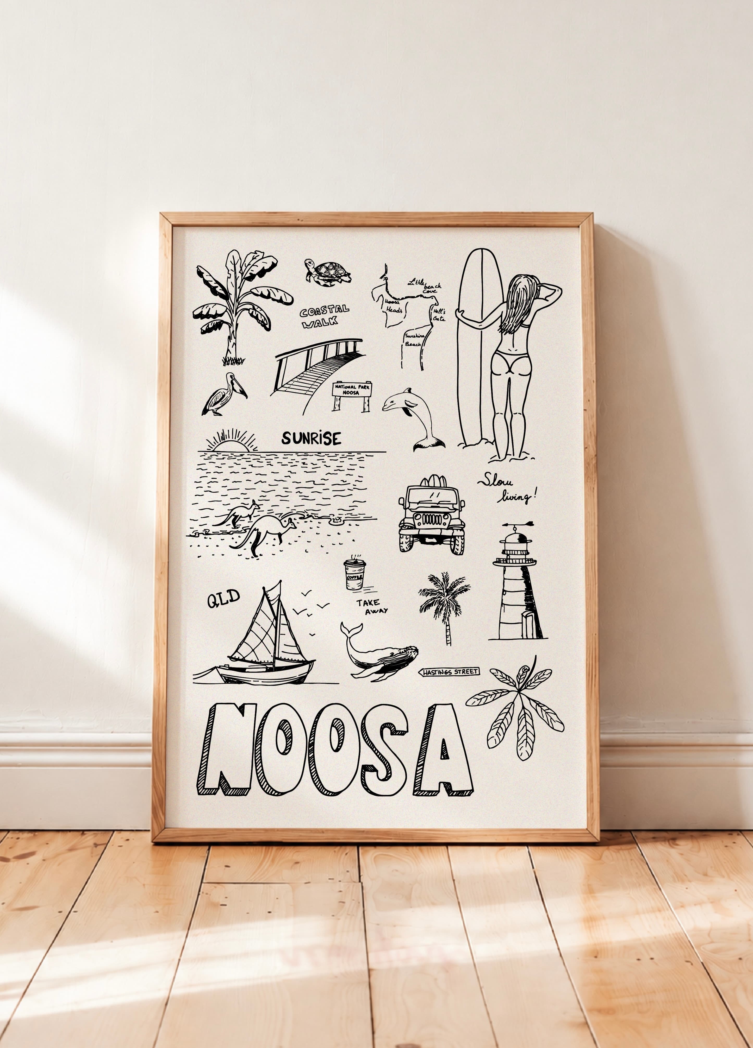 NOOSA Hand Drawn Poster I Minimalist Australian Wall Art I Digital Download